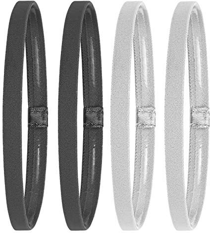 WLLHYF 4 Stück Sport elastische Stirnbänder rutschfest athletische Übung Haarband für Frauen Männer Silikon Griff laufen Yoga Fußball Feuchtigkeit Wicking Haar Bands Schweißband(2pcsblack+2pcswhite)