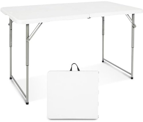 Byliable Klapptisch 120 cm tragbar, höhenverstellbar Campingtisch, Gartentisch Esstisch Partytisch klappbar faltbar, Outdoor Indoor, Weiß