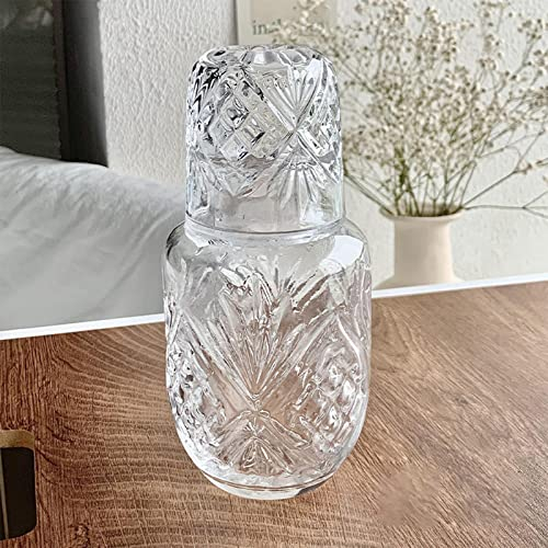 baijiexun Carafe à eau de nuit de chevet avec verre en verre, 532 ml, carafe vintage en verre blanc avec tasse de 142,7 g, idéale pour chambre à coucher, salle de bain, salle à manger