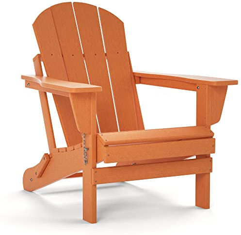 TORVA Adirondack Stuhl aus recyceltem Kunststoff, HDPE, zusammenklappbar, für den Außenbereich, Terrassenstühle, Rasenstuhl, wetterbeständig, Adirondack Stuhl, Orange, EIN