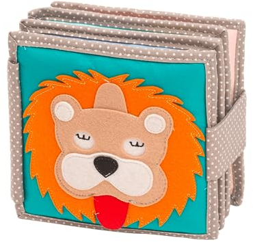 Jolly Designs Mini Quiet Book Dösender Löwe – Montessori Spielzeug ab 1 Jahr – Stoffbuch & Busy Book ohne lose Teile – Lernspielzeug aus Filz – Motorikbuch für Babys & Kleinkinder