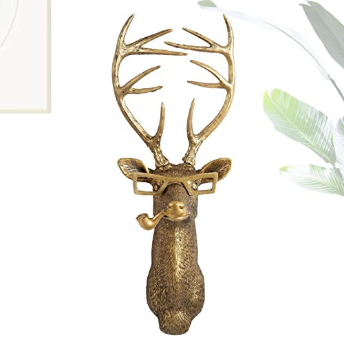 Atyhao Kopf-Wanddekoration, Wandkunst-Dekor, Hirschkopf, Wandbehang, Heimdekoration, Wasserfest, Bronziertes Harz, Tier-Skulptur, Sonnencreme, Tierkopf, Wandbehang, Ornamente (Bär) (Hirsche)