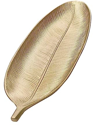 Soulnioi Bandeja decorativa para llaves con forma de hoja dorada, plato de postre, mini bandeja de baratijas, plato de joyería para decoración del hogar, oficina, regalo de cumpleaños (40,5 x 14,5 cm)