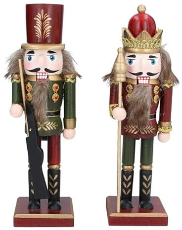 Gisela Graham Burgundy & Green Painted Wooden Nutcracker Ornaments