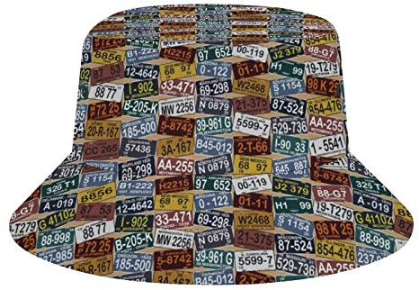 SJOAOAA Vintage Car Numbers Plates Bucket Hat for Men Women, Summer Fisherman Cap,Unisex Packable Beach Sun Hat for Vacation Travel Outdoor Black