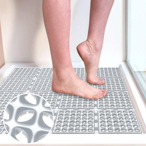 Tapis de Douche Antidérapant 60x60cm | Tapis de Baignoire Carré avec Ventouse Puissante, PVC Tapis de Bain Résistant aux Moisissures, sans BPA & Latex, Lavable en Machine