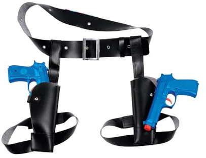 Black Thigh Twin Holster Set with Fake Guns Set Lara Croft Novelty Cowboy Fancy Dress Party Toy Prop