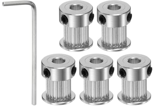 sourcing map 5Stk 2GT Umlenkrolle 20 Zähne 5mm Bohrung 16mm Aluminum Zahnriemen Scheibe mit 2mm Sechskant Schlüssel für 10mm Breite Gürtel 3D Drucker CNC Maschine Zubehör Silber Ton