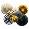 Black Gold Paper Fans Hanging Party Decorations, Hanging Paper Fans Party Set for Home Shop Wall Birthday Wedding Supplies Bridal Shower Graduation Events