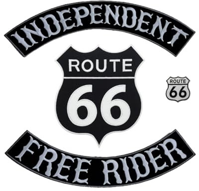 Set 4 Toppe: 2 Patch Grandi Arco Free Biker - Indipendent + 2 Route 66 Centrale