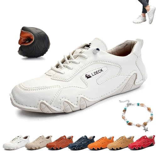 Damen-Sneaker aus italienischem handgefertigtem Leder, Outdoor-Sneaker mit weicher Sohle, rutschfest, wasserdicht, lässig, leicht, atmungsaktiv, Beck-Schuhe for Wandern, Wandern, Camping und Fahren (