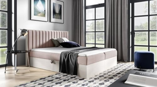 Luxusbetten24 Designer Holzbett Jonah mit Stauraum 120x200 Rosé Nordic Teak