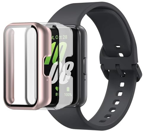 MEMELOKA Cover per Samsung Galaxy Fit 3 con Vetro Temperato[2 Pezzi], Ultrasottile Rigida PC Case Protettiva Anti-Graffio e HD Clear Pellicola Protettiva, Trasparente + Oro rosa