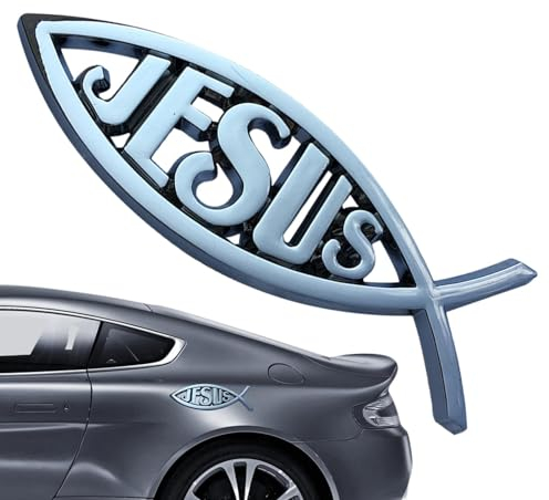 BommFu Jesus-Fisch-Aufkleber | Jesus-Fisch-Auto-Emblem | Kunststoff Jesus Ichthys Fisch Autoaufkleber - Christliches Fischsymbol Für Autofenster Laptops Gepäck Kühlschrank