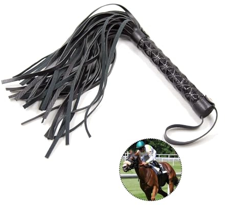 XQEUMC Frusta da Equitazione, Outdoor Sports Portatile Antiscivolo Simil Pelle Frustino Cavallo con Manico Antiscivolo Morbido e Nappa per Sport Equestri e Allenamento Cavallo (Nero)