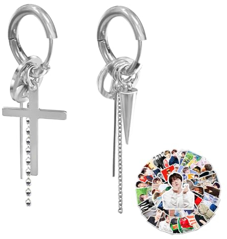 BTS Ohrringe, BTS Silber Ohrringe, 1 Paar BTS Earrings, Bangtan Boys Ohrringes, BTS Asymmetrische Ohrringes, BTS Schmuck, mit 2 Aufkleber, Fanartikel Geschenk für Army
