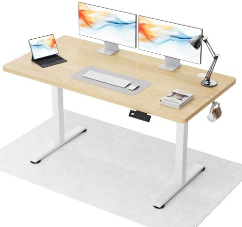 Flamaker Höhenverstellbarer Schreibtisch Ganze Tischplatte 110 x 53 cm Elektrischer Schreibtisch Höhenverstellbar für Steh-Sitz, Computertisch mit Memory-Funktion,Standing Desk,Beige