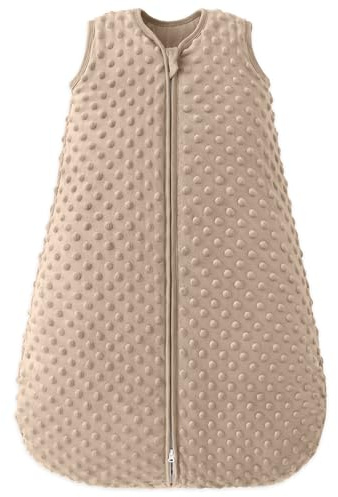 FILLEEP Fleece-Baby-Schlafsack, 0-6 Monate, 2,5 Tog, mit Plüsch-Punkten, tragbare Decke für Säuglinge, Kleinkinder, 2-Wege-Reißverschluss, warmer Schlafsack, Kaffee