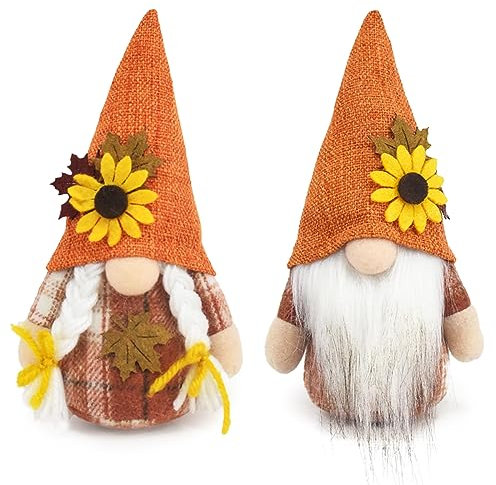Ornamento per Bambola di Zucca Girasole 2 Pezzi Ringraziamento Gnomo Compleanno Decorazione Gnomo Gnomi Fatte a Mano Statuette di Elfi Nani per Il Ringraziamento Natale Raduno di Feste