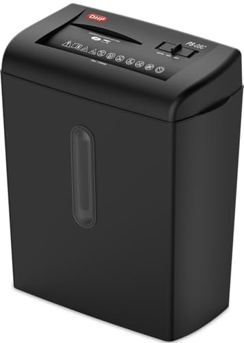 Aktenvernichter DHP PS - 08C für Zuhause, vernichtet bis zu 7 Blatt in 4 x 45 mm Partikeln, Kreditkarten und CDs/DVDs, trennbarer Behälter, Sicherheitsstufe P3, Papierkorb 15 l.