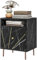 HOMCOM Table de Chevet Table d'appoint Table de Nuit Style Moderne avec 1 Grand tiroir et 1 Niche, Effet marbre, Pieds en métal doré, 39l x 30 x 50 cm, Noir