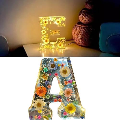 Lampada Floreale in Resina - Lettera Notturna Con Fiori Pressati e Luce LED, Cartello Illuminato Personalizzato per Casa, Festa, Natale, Matrimonio