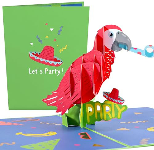 Lovepop® 3D Pop-Up Karte Geburtstag Party Papagei Premium Grußkarte für Beförderung, Absolventen, Abiturienten, Glückwunsch | inkl. Umschlag & Versteckfach für Geld & Gutscheine