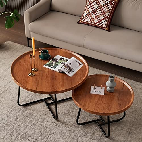 Industrielles rustikales Beistelltisch-Set aus Holz und Metall, 2 Stück, stapelbare Beistelltische mit erhöhtem Tablett, obere Kante, perfekt für Wohnzimmer, Schlafzimmer, Bauernhaus, Hotel oder