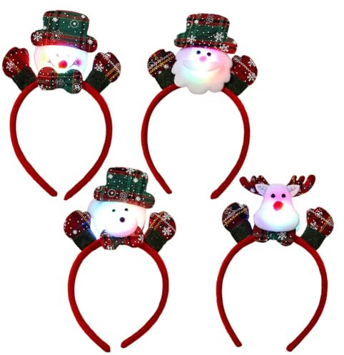 4 Pièces Serre Tete Noel Lumineux, Bandeaux de Noël Lumineux avec LED Serre-tête de Noël Fantaisie Bandeau de Noël Fête Christmas Headband Serre Têtes de Noël pour Femmes Enfants Et Hommes