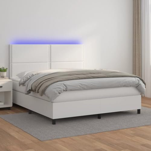 Juroupi Boxspringbett mit Matratze & LED Bett Mit Matratze Boxspringbett Betten Box Spring Bett Betten Mit Matratze Weiß 160x200 cm Kunstleder - 3135892