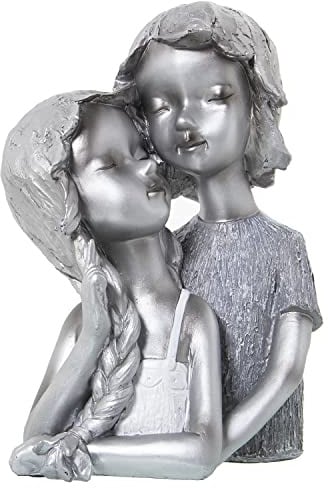 FIGURA RESINA PAREJA NIÑOS PLATEADA 19X15X28CM