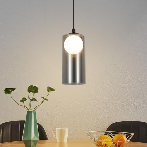 CBJKTX Hängelampe Vintage Pendelleuchte Esstisch - Glas Hängeleuchte G9 1 Flammig Esstischlampe Hängend Schwarz Retro Pendellampe Höhenverstellbar für Wohnzimmer Schlafzimmer (ohne Leuchtmittel)