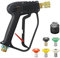 Xynovia 4000PSI High Pressure Washer Gun(M22 14MM), Stubby Swivel Car Wash Gun with Quick Release, Compatible for Karcher, Includes 5 Nozzle Tips and 1/4 Quick Connector