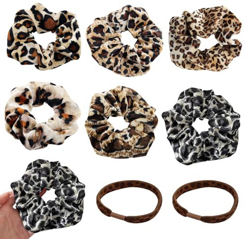8 Stück Scrunchies Haargummi Damen, Retro-Haargummis Mit Leopardenmuster, Samt-leoparden Haarband, Invisibobble Scrunchie für Lange Feine Oder Dicke Lockige Haare Mädchen