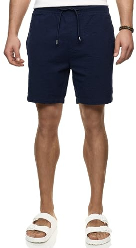 Indicode Herren INAlizzo Shorts Sommershorts aus Seersucker mit Kordelzug | Leichte Seersucker Shorts mit gestreifter Optik, kurze Hose, Herrenshorts, Strandshorts, Freizeithose, Sommerhose für Männer