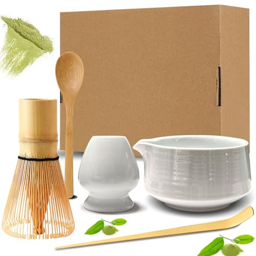 5 piezas Blanco Te Matcha kit Batidor de Matcha para el Hogar, la Oficina y el Salón de té, apto para Preparar té Matcha