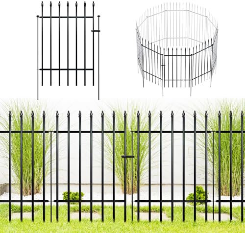 ARIFARO Clôture de jardin décorative en métal 81 cm de haut x 61 cm de large, 4 panneaux + 1 portail, longueur totale 3 m, barrière pour animaux de compagnie, clôture de jardin pour extérieur