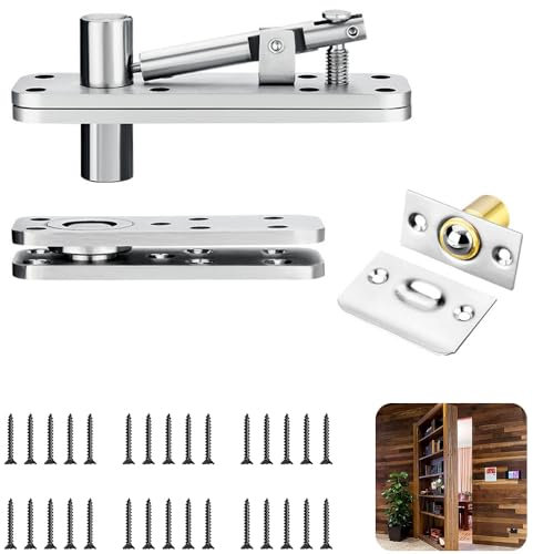 Wotendy Cerniere Per Porta a Scomparsa, Cerniera Per Porta Carichi Pesanti in Acciaio Inossidabile per Libreria a Scomparsa, Pivot a 360 Gradi, Argento