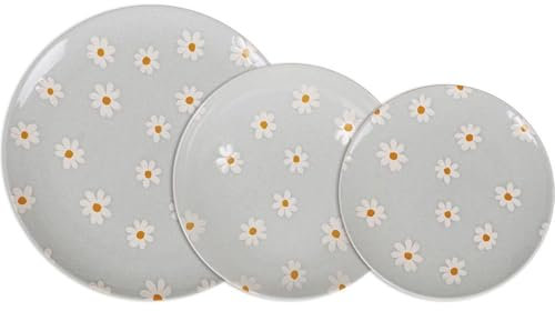 Santa Clara Vajilla Completa 12 Piezas de Vidrio Templado, Incluye 4 Platos Llanos de (24 cm), 4 Platos Hondos de (21 cm) y 4 Platos de Postre de (20 cm), Colección Camomila