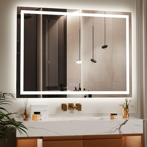Koonmi LED Bathroom Mirror, 120 x 90 cm, Front and Backlit, Dimmable | Tempered glass, Anti-fog function, Dimmable lighting, 3 colour temperatures, Memory function, Front and back lighting