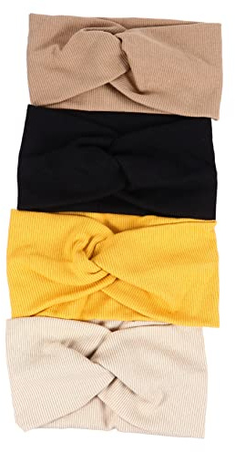 OATIPHO 4 elastische Sport-Stirnbänder für Damen, Fitness-Haarbänder, weich und verstellbar, Zubehör für Yoga und Sport, Schwarz / Beige
