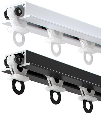 Decken-Vorhangschiene, Versenkte Deckenschiene, mit stummen Rollen, Schwerlast-Vorhangschienen für Gardinenaufhängung, Raumteiler, Zimmer, Balkone, Büros, Hotels(White,1.6m/5.24FT(2 * 0.8m))