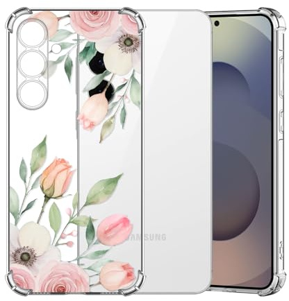 ChoosEU Clear Case for Samsung Galaxy S25 FE 5G with Flower, Rose Tulip | Slim Soft TPU Silicone Phone Case, Floral Pattern Print Design for Women Girl, Shockproof Airbag Protective Transparent Cover
