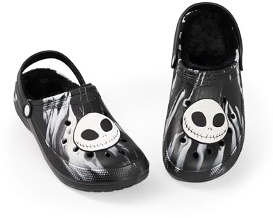 Disney The Nightmare Before Christmas Jack Skellington Black and White Clogs | Fur Lined Footwear for Halloween | Unisex Adults Casual Wear Merch