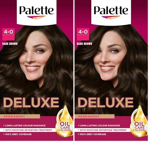 Palette Deluxe Creme Colouration 4-0 Dark Brown Hair Dye, Permanent Hair Dye, Long-Lasting Hair Colouring with Moisture Retention Treatment and 100% Grey Coverage (Pack of 2)