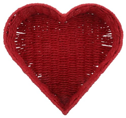 POPETPOP Heart Shaped Storage Basket 29x28x7 cm – Handwoven Red Paper Rope Vanity Tray, Jewellery & Makeup Organiser, Entryway Key Catchall, Romantic Gift for Her