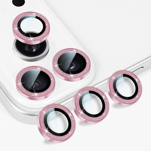 DiyGody Camera Lens Protector Compatible with iPhone 17 Pro/Pro Max, Glitter Design 9H HD Clear Tempered Glass Anti-scratch, Bling Phone Lens Protective Cover for iPhone 17 Pro/Pro Max, Pink