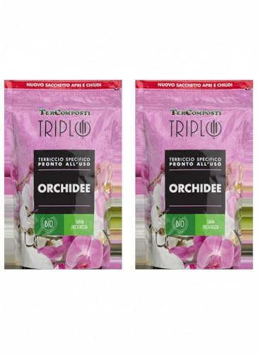 Triplo Terriccio Specifico per Orchidee, Bio, Pronto all'Uso, 2 Confezioni da 1,5 Litri, Totale 3 Litri
