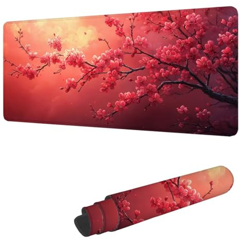 Tapis de Souris de Jeu Rouge Tapis Souris XXL 1400 x 600 mm, sous Main Bureau Arbre Mouse Pad avec Base en Caoutchouc antidérapante Étanch à Bords Cousus, pour Travail, Jeux, Bureau, Maison H-8036