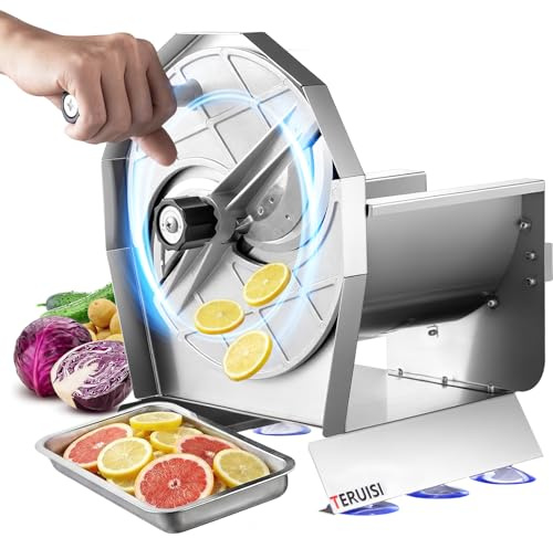 TERUISI Commercial Vegetable Slicer, 0-13mm Thickness Adjustable Manual Mandoline Cutter, Heavy Duty Stainless Steel Veggie Food Slicing Machine for Potatoes, Lemons, Onions, Tomatoes